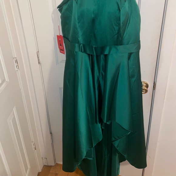 Women's Halter Spaghetti Straps Satin High-Low Floor Length Formal Dress - Picture 8 of 9